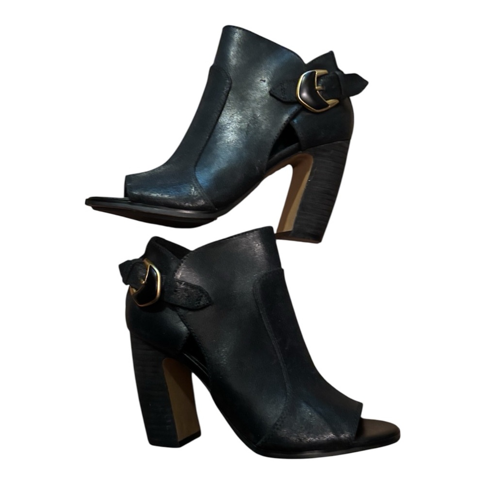 Women’s Black Suede Peep-Toe Block Heel Ankle Boots